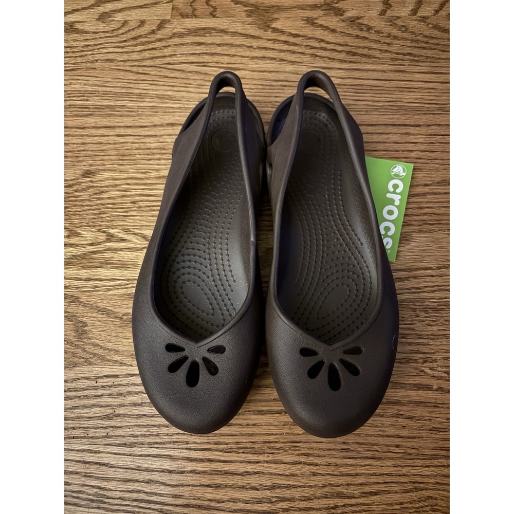 Crocs Taylor Slingback Flats Women Brown Rubber Ballet Comfort Shoes Size 9